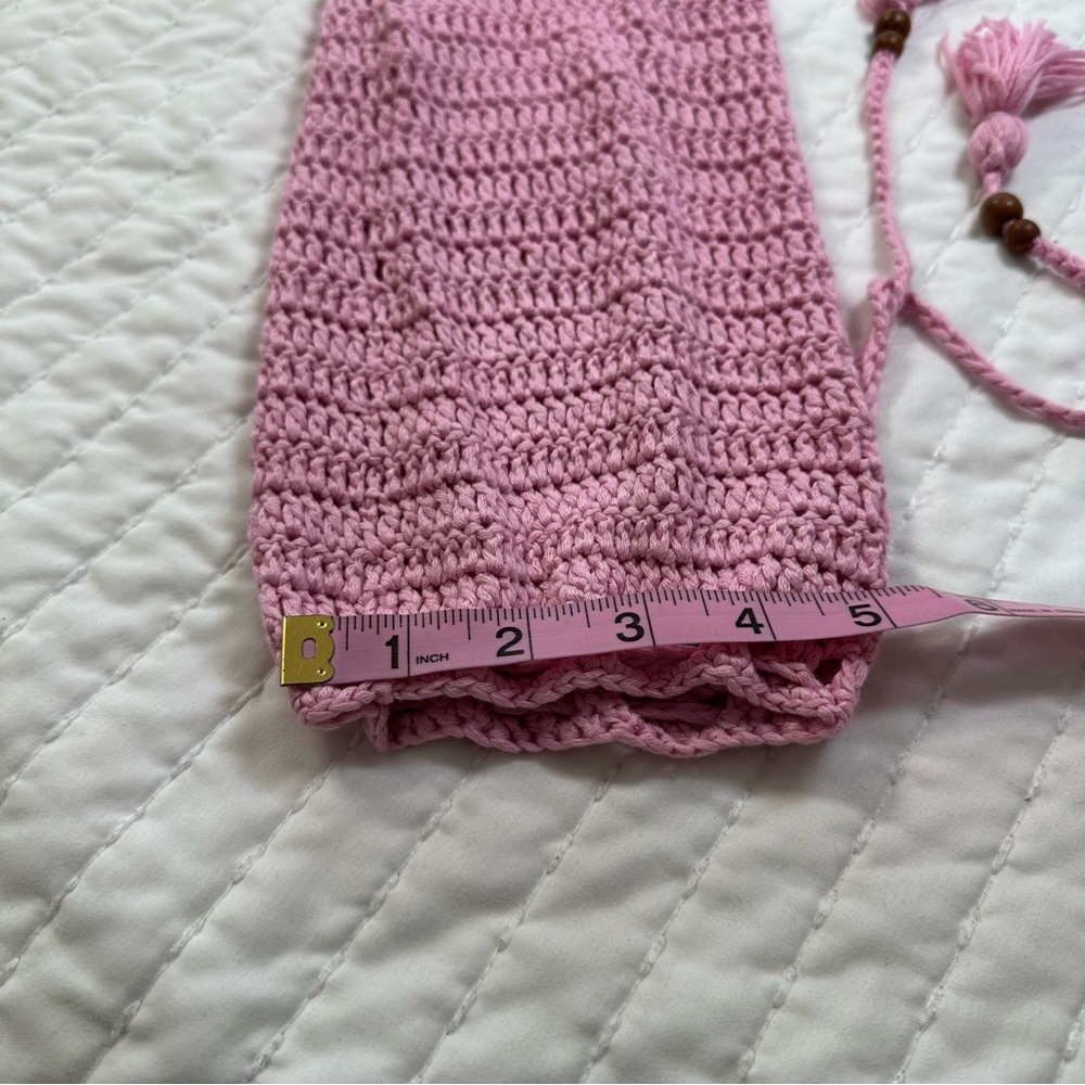 Beginning Boutique Long Sleeves Drawstrings Cut Out Pink Crochet Mini Dress - Picture 9 of 16